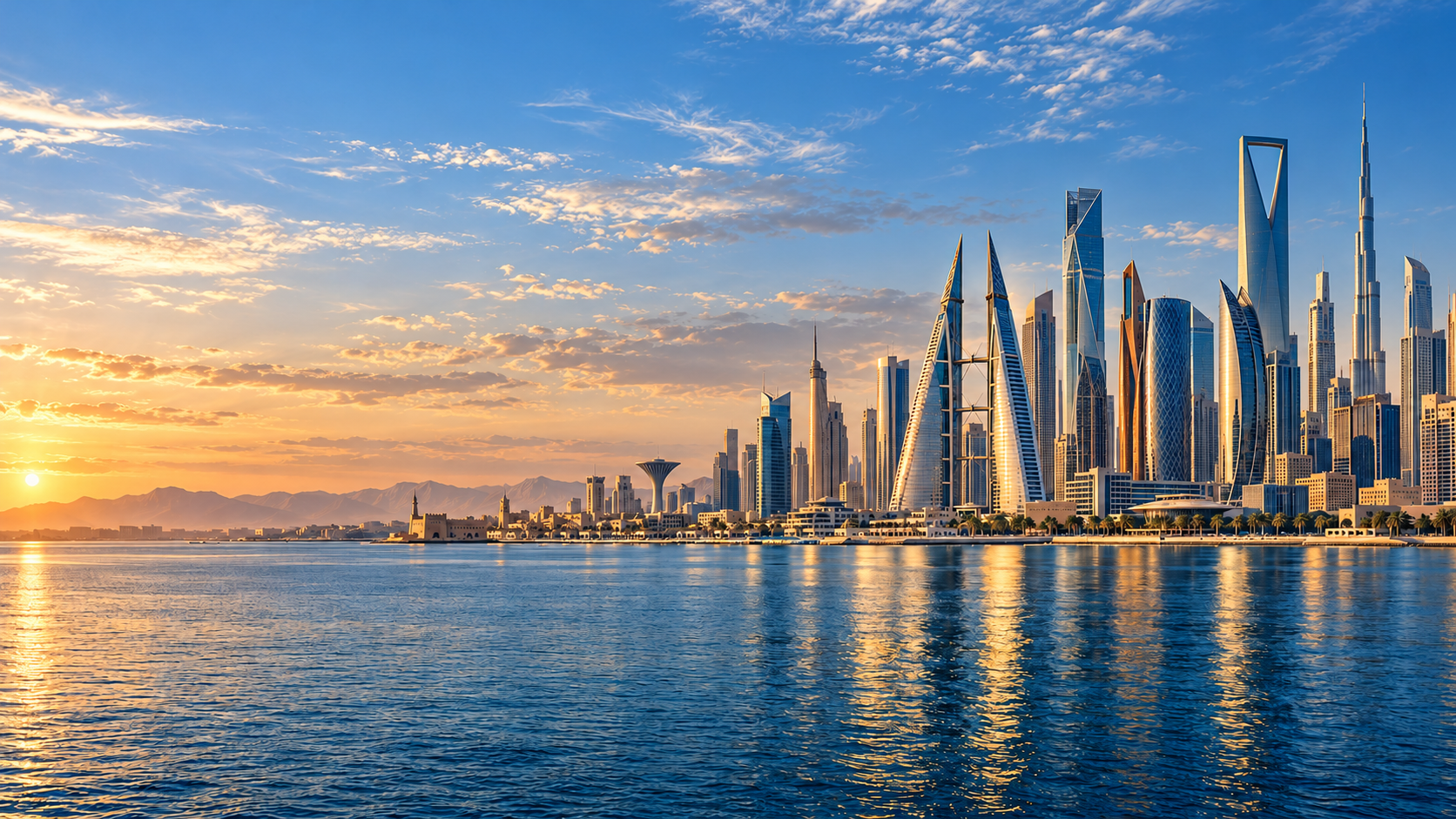 GCC-inspired waterfront skyline, an AI-generated regional composite